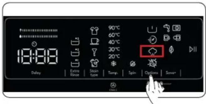 18:00 Delay Extra Rinse Steam type Temp. Spin Options Save*
