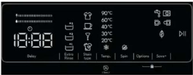 90°C 60°C 40°C 30°C 20°C Delay | Extra Rinse | Spin type | Temp. | Spin | Options | Save* | Time