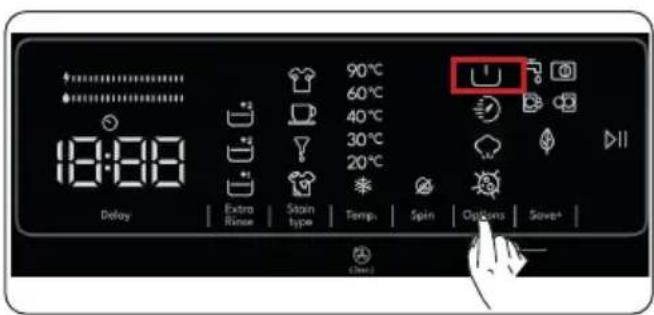 18:00 Delay Extra Rinse Stom type 90°C 60°C 40°C 30°C 20°C Spin Options Save+ Cloud