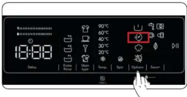 18:00 Delay Extra Rinse Stain type 90°C 60°C 40°C 30°C 20°C Temp. Spin Options Save+