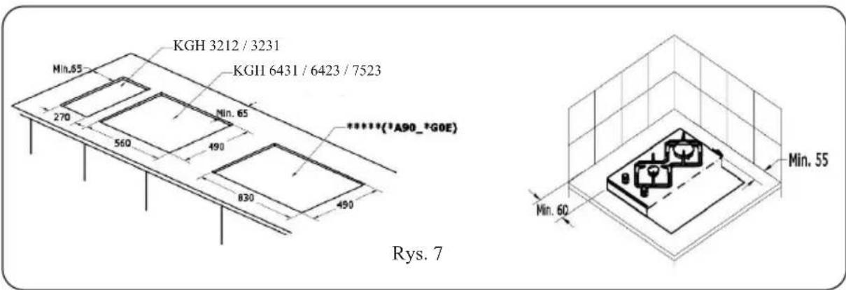 KGH 3212 / 3231 KGH 6431 / 6423 / 7523 Min. 65 270 560 490 830 490 *****(*A90_*G0E) Rys. 7 Min. 55 Min. 60