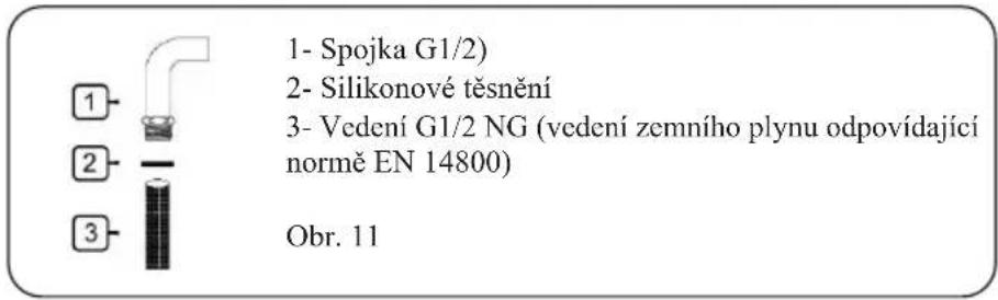 1- Spojka G1/2) 2- Silikonové těsnění 3- Vedení G1/2 NG (vedení zemního plynu odpovídající normě EN 14800) Obr. 11