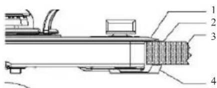 Technical diagram of a mechanical device with numbered components labeled 1 to 4