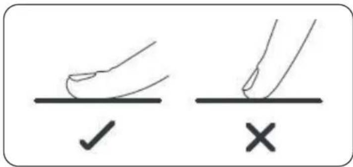Diagram showing two hand positions on a line with checkmark and cross symbols indicating correct and incorrect states.