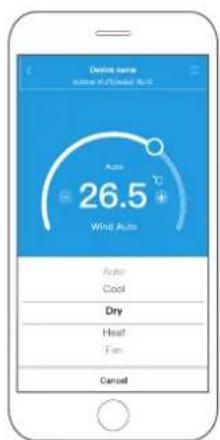 Device name Auto 26.5 °C Wind Auto Auto Cool Dry Heat Fan Cancel