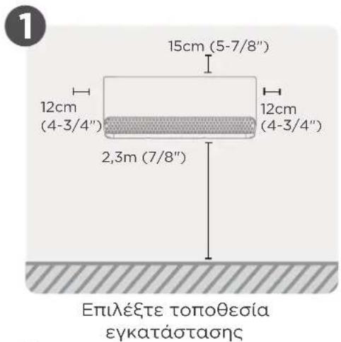 15cm (5-7/8") 12cm (4-3/4") 12cm (4-3/4") 2,3m (7/8") Επιλέξτε τοποθεσία εγκατάστασης