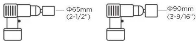 Φ65mm (2-1/2") Φ90mm (3-9/16")