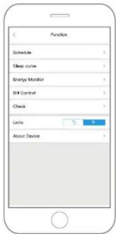Function Schedule Sleep curve Energy Monitor BH Control Check Units About Device