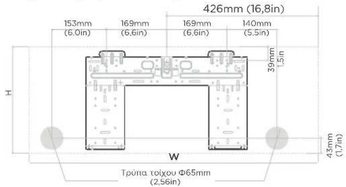 153mm (6.0in) 169mm (6.6in) 169mm (6.6in) 140mm (5.5in) 426mm (16,8in) 39mm 1,5in H W 43mm (1,7in) Tpúnta toixou Φ65mm (2,56in)