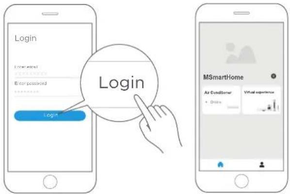 Login Login Enter password Login MSmartHome Air Conditioner • Delete Virtual experience