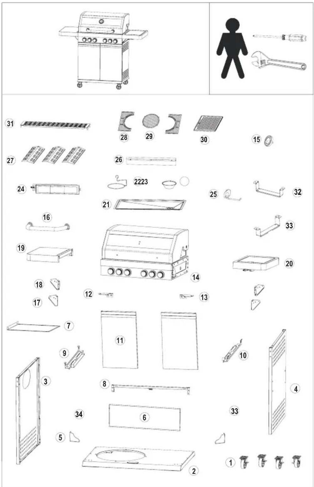 Technical diagram showing exploded view of household appliances and fixtures with numbered labels