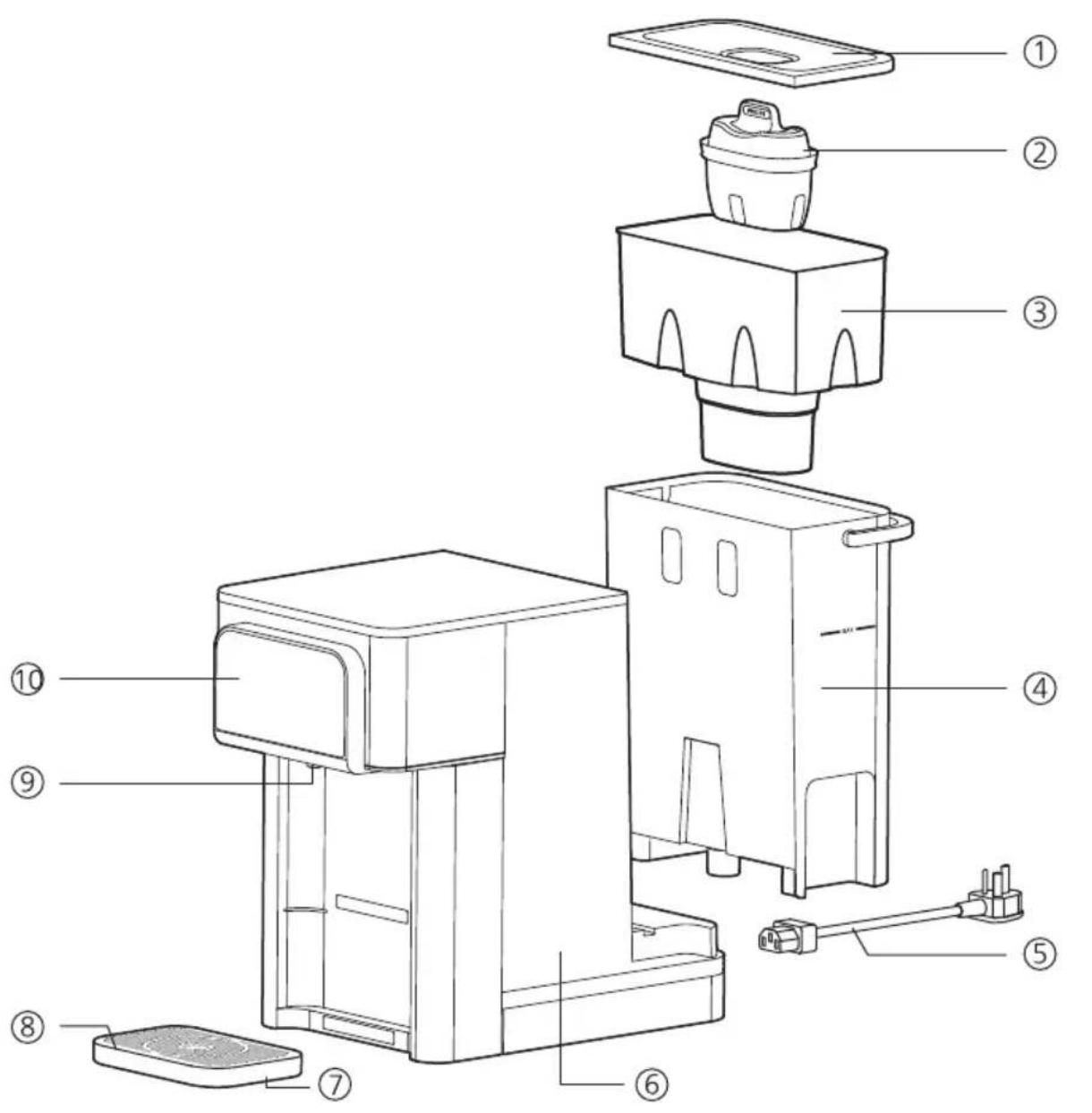 Exploded view diagram of a device with numbered parts for identification