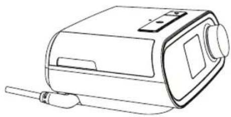 Line drawing of a portable electronic device with a handle and cable (no text or symbols)