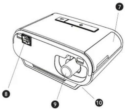 Technical diagram of a device with numbered parts labeled 7 through 10