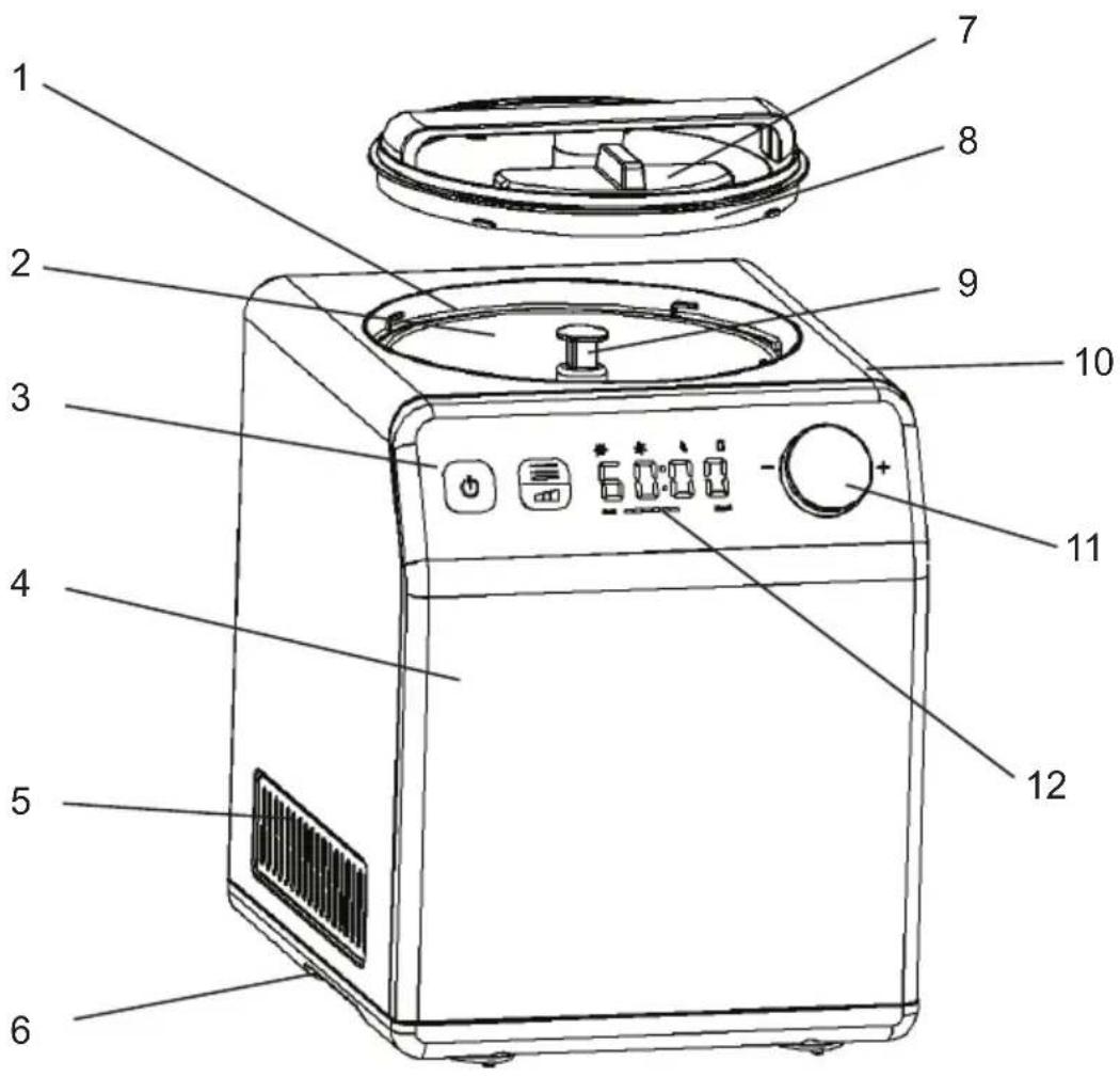 Labeled diagram of a microwave oven with numbered parts for identification