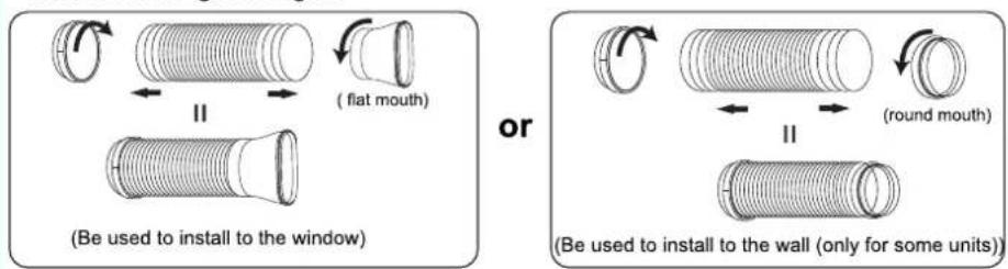 (Be used to install to the window) or (Be used to install to the wall (only for some units)) (flat mouth) (round mouth)