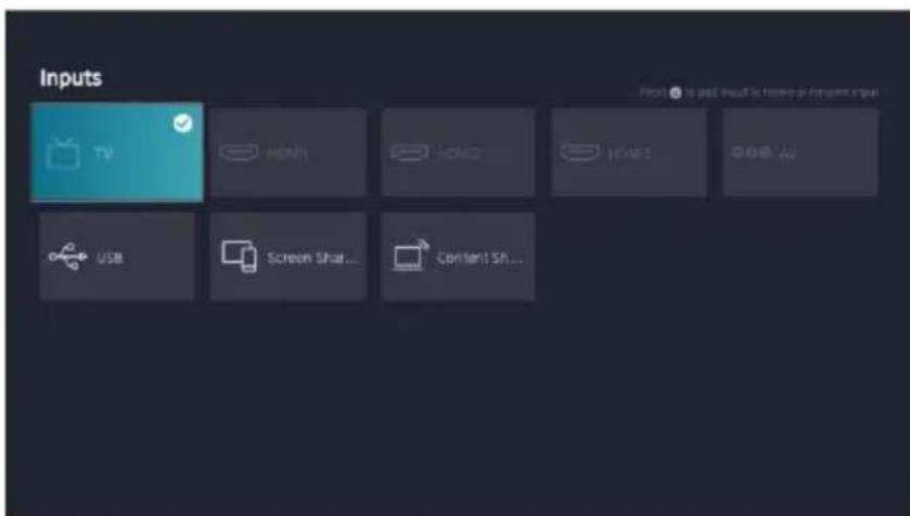 Inputs TV USB Screen Shat... Content Sh...