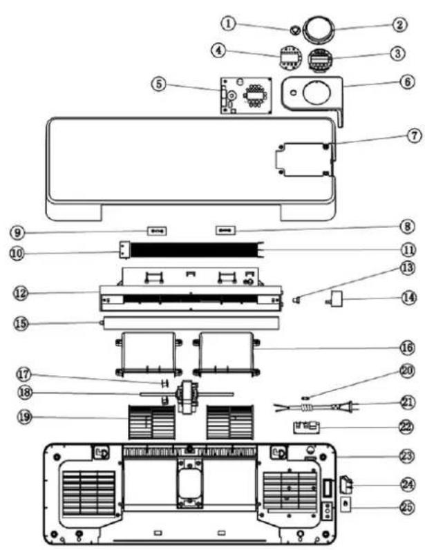 Exploded view diagram of an air conditioner module with numbered parts for identification