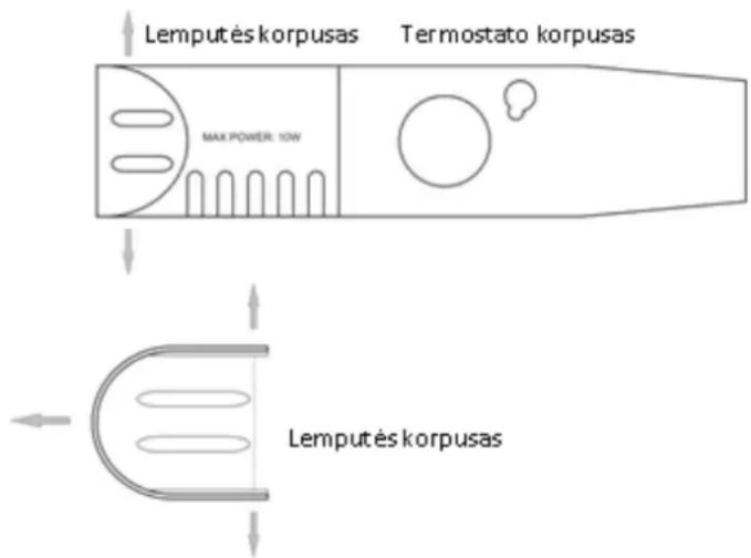 Lemputės korpusas Termostato korpusas MAX POWER: 10W Lemputės korpusas