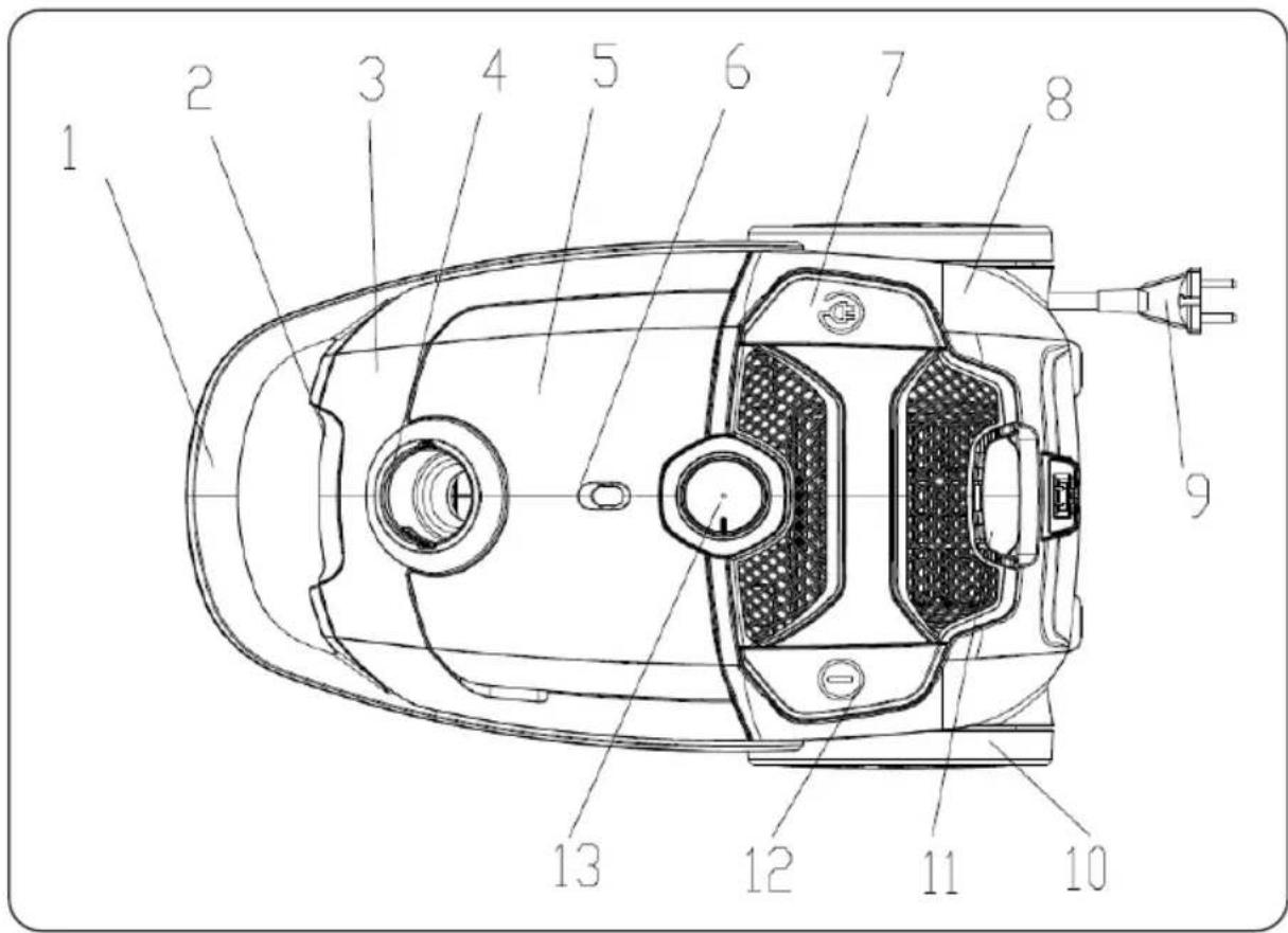 Technical diagram of a mechanical device with numbered components for identification
