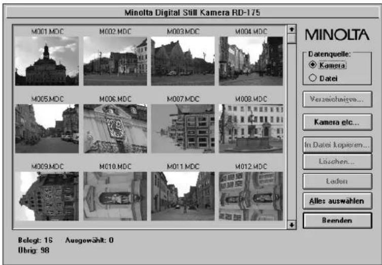 Minolta Digital Still Kamera RD-175 M001.MDC M002.MDC M003.MDC M004.MDC M005.MDC M006.MDC M007.MDC M008.MDC M009.MDC M010.MDC M011.MDC M012.MDC MINOLTA Datenquelle: Kamera Datei Verzweichwirve... Kamera etc... In Datei koperen... Läschen... Laden Alles auswahlen Belegt: 16 Ausgewählt: 0 Übrig: 98
