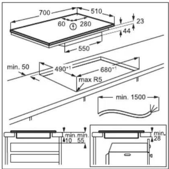 700 510 60 280 44 23 550 min. 50 490°¹ 680°¹ max R5 min. 1500 min. min. 10 55 min. 28