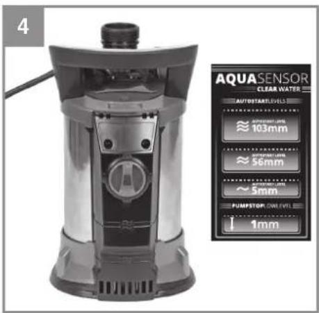 4 AQUA SENSOR CLEAR WATER AUTO/THEAT LEVELS ≈ 103mm ≈ 56mm ~ 5mm PUMP STOP ON-EVIL 1mm
