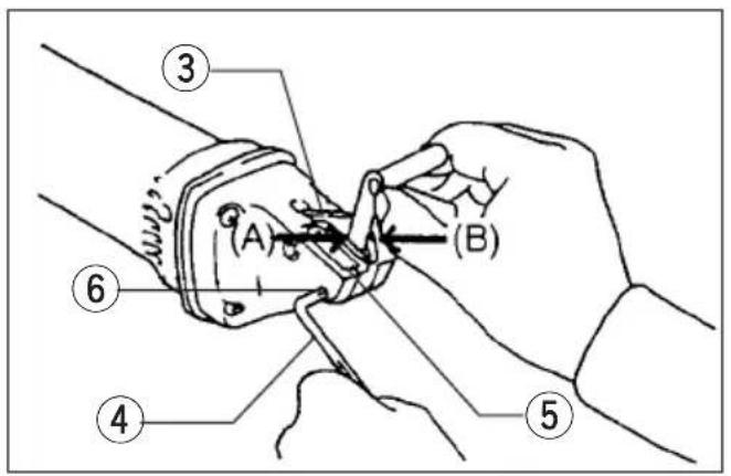 Technical diagram showing labeled parts of a mechanical or electrical component with numbered annotations