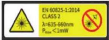 EN 60825-1:2014 CLASS 2 λ=635-660nm Pmax <1mW
