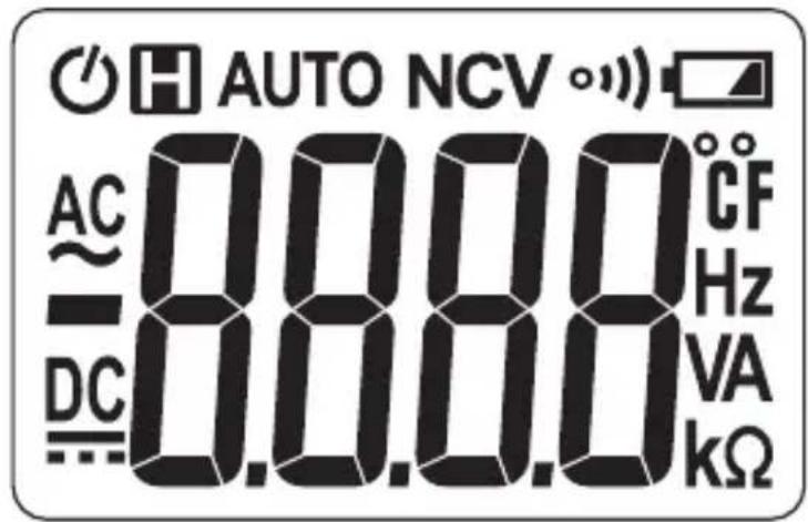 AUTO NCV AC 0.000 °C F DC 0.000 VA kΩ