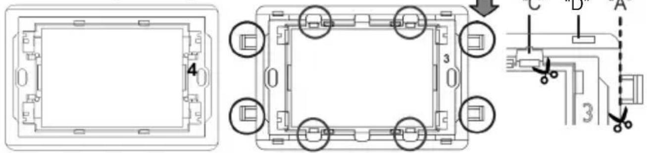 Technical diagram showing front and side views of a rectangular device with labeled components and directional arrows