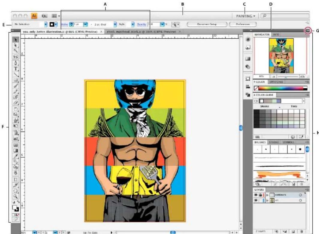 A B C D E No Selection PAINTING you_only.better.illustrations.ai @ 68% (CMYK/Preview) × check masterpiece.block.ai @ 100% (CMYK/Preview) F G NAVICATOR H COLOR SWITCHES COLOR GUIDE Shades Tints HOL BRUSHES STROKE SYMBOLS LAYERS CONDUYS 2 LAKTS Up-To-Down UP-TO-Down
