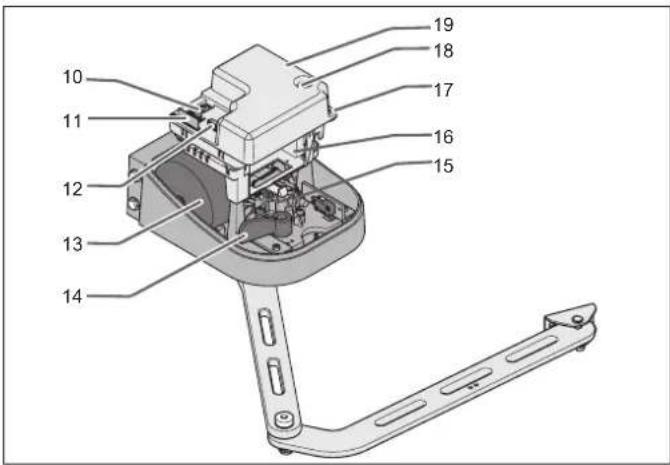 Technical diagram of a mechanical device with numbered components for identification