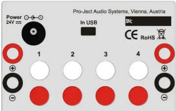 Power 24V == Pro-Ject Audio Systems, Vienna, Austria In USB SN: CE RoHS 1 2 3 4 + - - + -