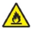 Warning sign depicting a flame symbol in yellow and black on a white background