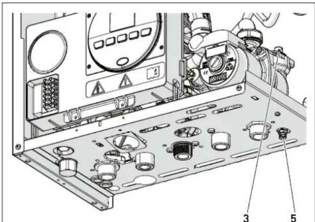 Technical diagram of a computer control panel with labeled components and warning symbols