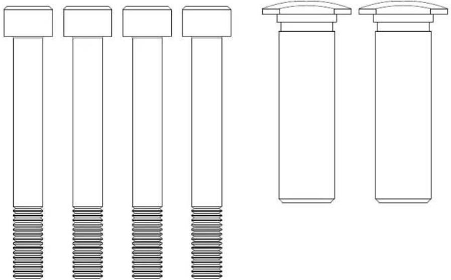 Technical line drawings of five different mechanical components with threaded shafts (no text or symbols)