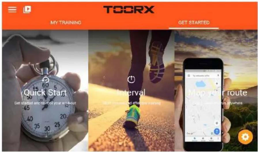 TOORX MY TRAINING Quick Start Get started and control your workout SET STARTED Interval Map your route