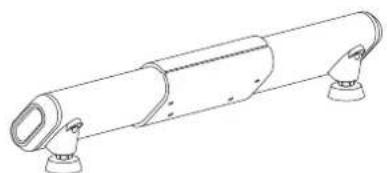 Technical line drawing of a cylindrical mechanical component with two mounting feet (no text or symbols)