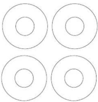 Four identical empty concentric circles arranged in a 2x2 grid (no text or symbols)
