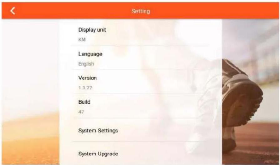 Setting Display unit KM Language English Version 1.3.27 Build 47 System Settings System Upgrade