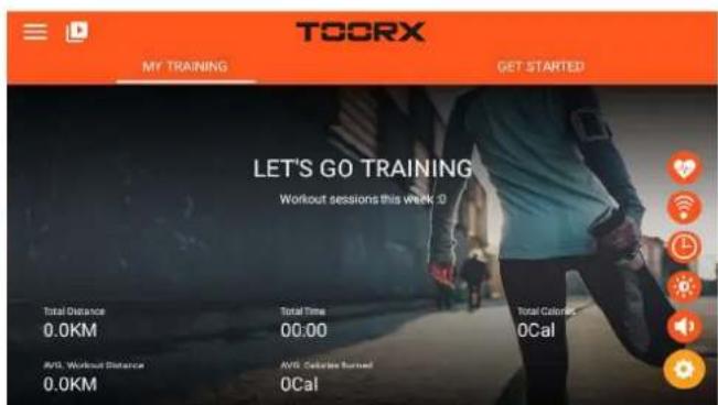 TOORX MY TRAINING GET STARTED LET'S GO TRAINING Workout sessions this week 10 Total Distance 0.0KM Total Time 00:00 Total Calories 0Cal AVG. Workout Distance 0.0KM AVG. Calories Burned 0Cal