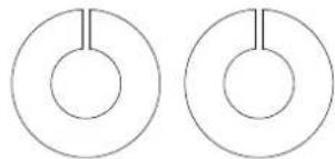 Two identical circular diagrams with concentric rings and a small vertical line, no text or symbols present.