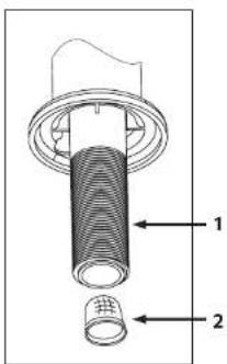 Technical diagram of a mechanical component with labeled parts 1 and 2