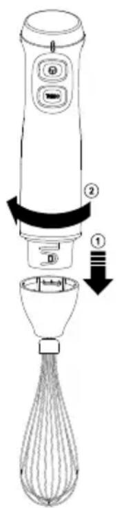 Diagram of a hairdryer with labeled parts and directional arrows indicating motion or assembly steps