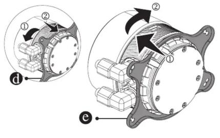 Technical diagram of an electric motor with labeled components and directional arrows indicating rotation or movement.