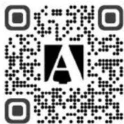 QR code with a large stylized 'A' logo in the center, likely linking to a digital resource or website.