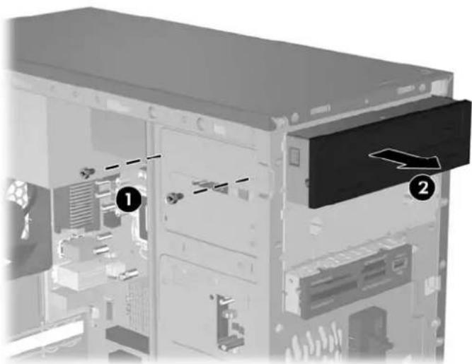 Diagram of a computer tower showing internal components with numbered annotations and directional arrows indicating movement or flow.