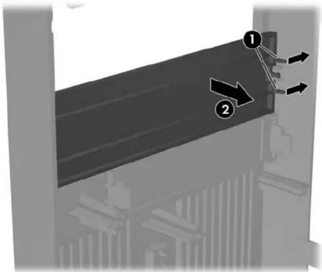 Diagram showing a mechanical or structural component with numbered parts and directional arrows indicating flow or movement.