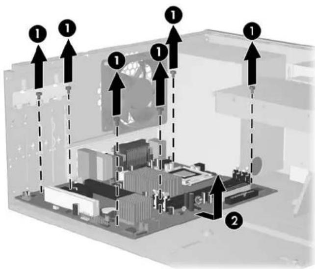 Diagram showing a computer motherboard with numbered annotations indicating directional flow or placement.